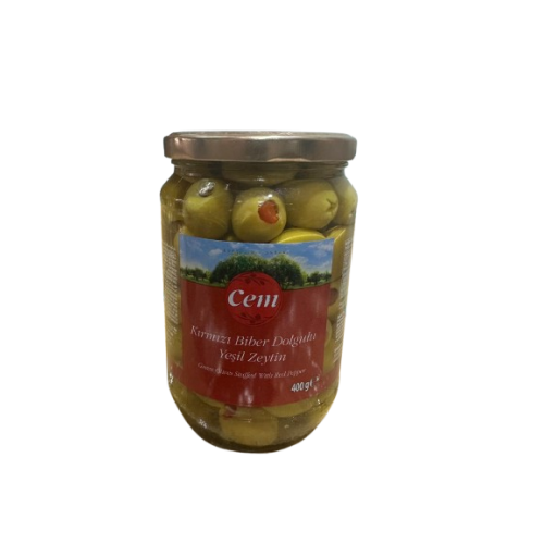 GREEN OLIVE STUFFED WITH PEPPER 720CC CEM ZEYTIN (TURKISH)